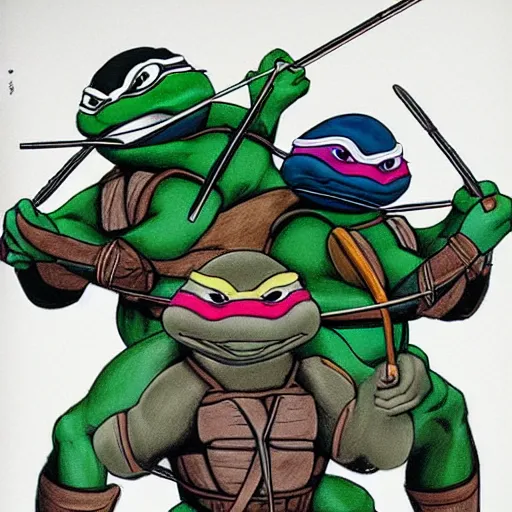 Image similar to the Ninja Turtles, drawn by Michelangelo