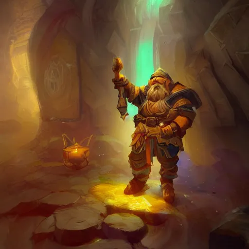 Image similar to a dwarf mage, yellow theme, bright art masterpiece artstation. 8 k, sharp high quality artwork in style of jose daniel cabrera pena and greg rutkowski, concept art by tooth wu, blizzard warcraft artwork, hearthstone card game artwork, mage