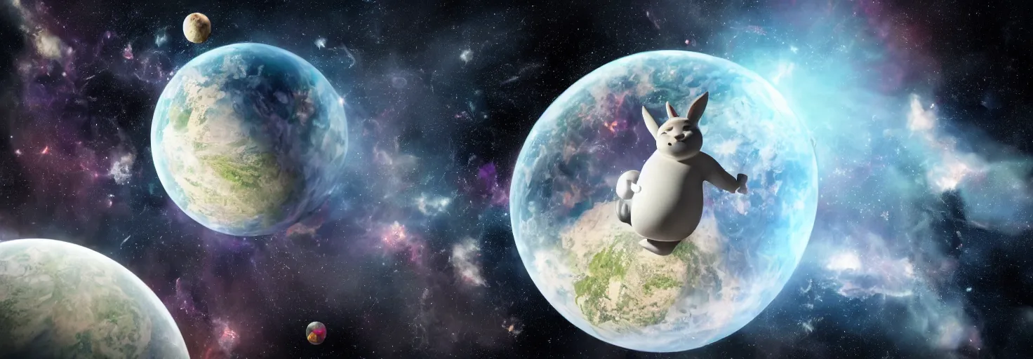 Image similar to photo of big chungus floating in space