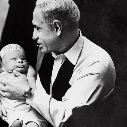 Prompt: benjamin netanyahu as a baby being breast fed by yair lapid. digital painting, high detail, 8 k, film still