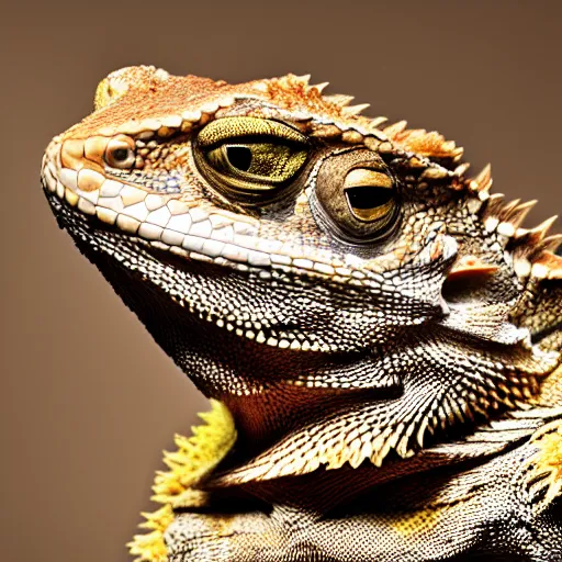 Prompt: macro photo of a bearded dragon wearing a tuxedo