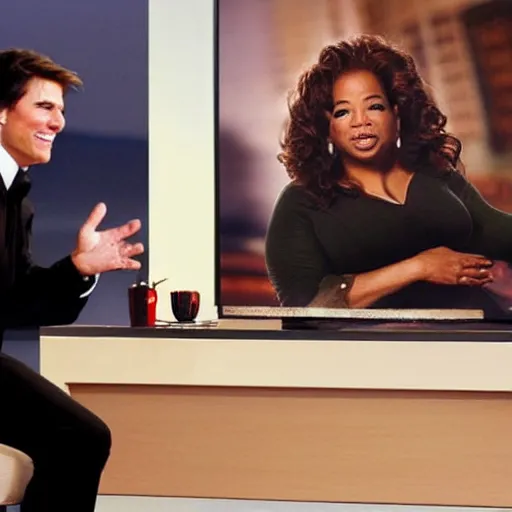 Image similar to Tom Cruise shooting lightning at Oprah on her tv show