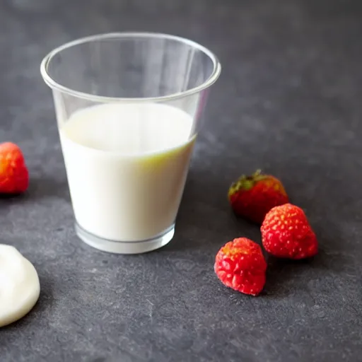 Prompt: a photo of sterile specimen cup full of yogurt, award winning