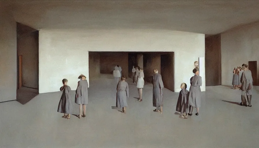 Image similar to painting by borremans, barcelona pavilion, detailed, stunning