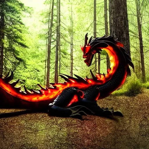 Image similar to dragon out of a pool of oil, photograph taken in a dark forest