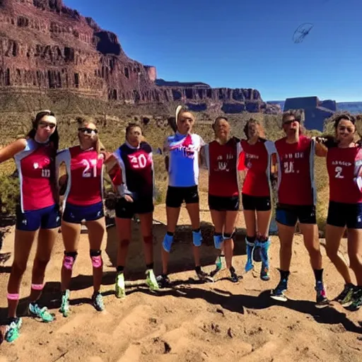 Image similar to epic volleyball tournament in the grand canyon