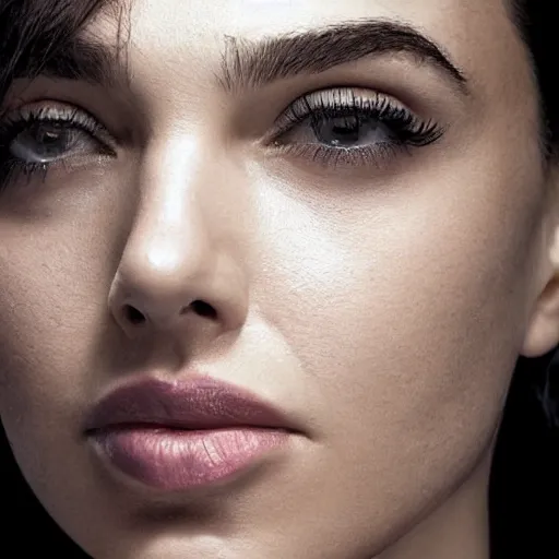 Image similar to a beautiful close - up shot of gal gadot, beautiful soft light failling on her face, studio photography by annie leibovitz