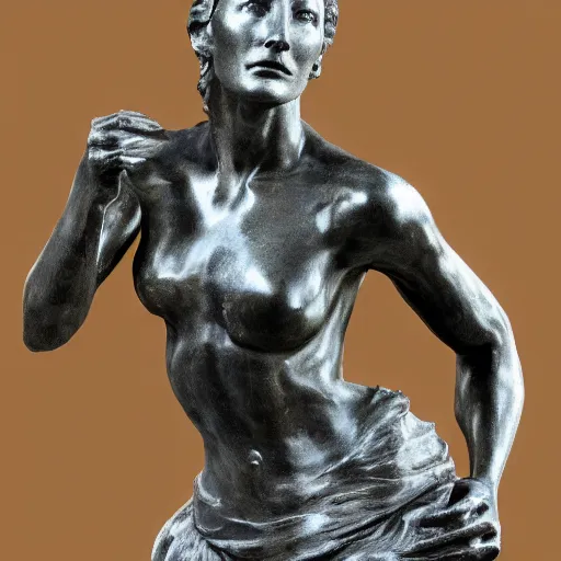 Image similar to sculpture of cate blanchett ,victorious , by Augusts Rodin,hyper detailed, photorealism