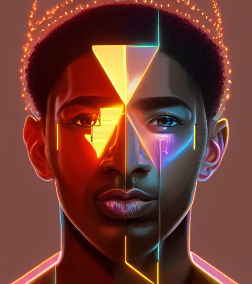 Image similar to symmetry!! egyptian prince of technology, solid cube of light, hard edges, product render retro - futuristic poster scifi, lasers and neon circuits, brown skin man egyptian prince, intricate, elegant, highly detailed, digital painting, artstation, concept art, smooth, sharp focus, illustration, dreamlike, art by artgerm