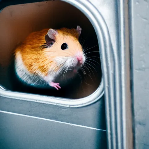 Image similar to detailed photo of a hamster sitting in a train, various poses, full body, unedited, daylight, dof, sharp focus, 8 k