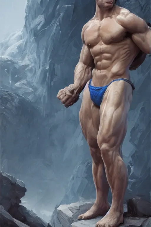 Image similar to Incredibly handsome muscular man, 23 years old, with chiseled jawline, blonde hair, blue eyes by Nuri iyem, James gurney, James Jean, Greg Rutkowski, highly detailed, trending on artstation, artstationHD, artstationHQ, 4k, 8k