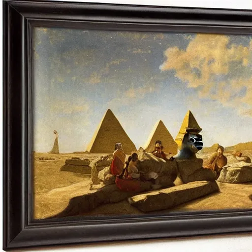 Prompt: female adventurer meeting the sphinx by alfred stevens