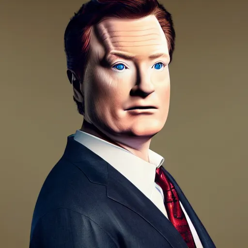 Image similar to photo portrait of the lovechild of conan o'brien, stephen colbert, jimmy kimmel, jimmy fallon, and seth meyers, realistic, hyperrealistic, 8 k resolution, hd quality, very detailed, highly detailed, intricate details, real life, real world, trending on artstation, digital art, really realistic, very realistic, headshot, head in frame, photograph, portrait