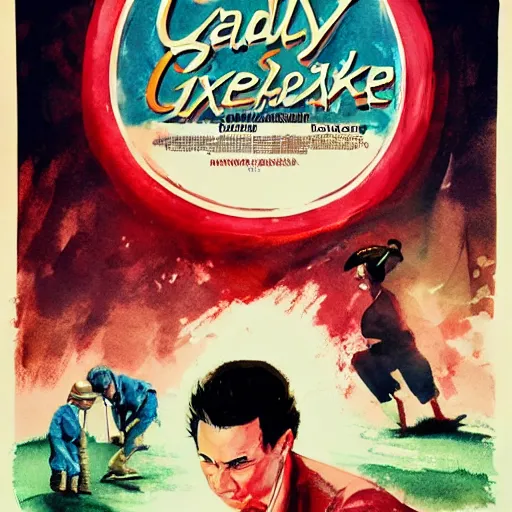 Image similar to vintage movie poster art for caddyshack by trending pixiv fanbox, watercolor, style of makoto akihiko yoshida ross tran stephen bliss yoshiyuki and agnes cecile 4 k concept art