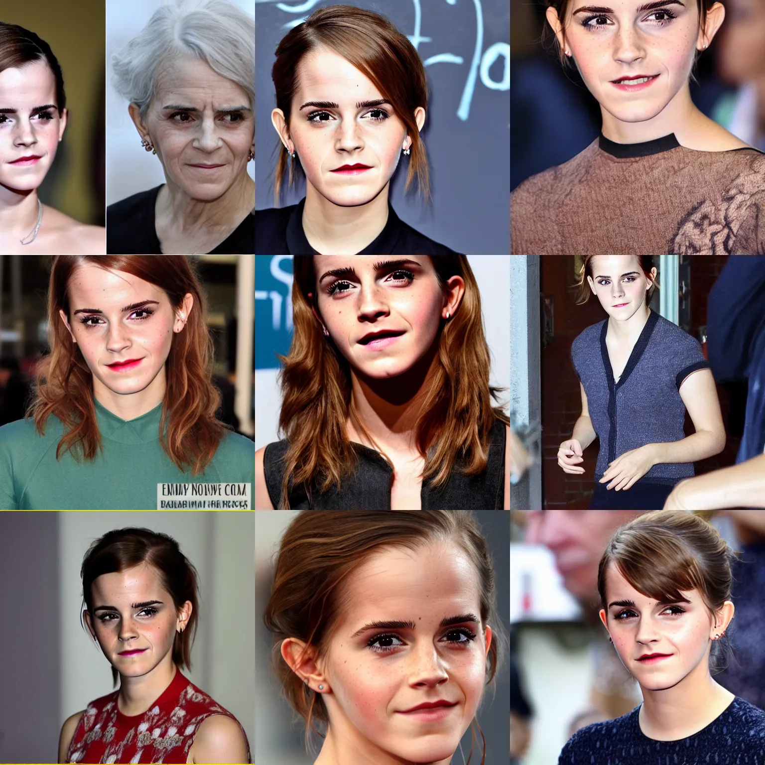 Prompt: Emma Watson elderly face face of 60 year old woman