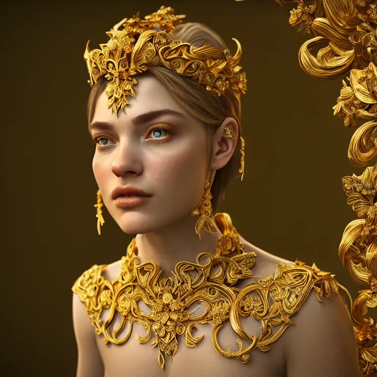 Image similar to wonderful princess of vines with a cream skin, ornate 8 k gorgeous intricate gold detailed, accent white lighting, dramatic light, octane render