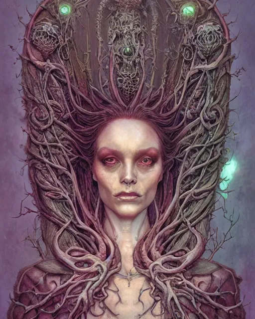 Image similar to a beautiful detailed front view portrait of a dead rotten princess with ornate growing around, ornamentation, elegant, beautifully soft lit, by wayne barlowe, peter mohrbacher, kelly mckernan