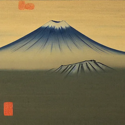 Image similar to mount fuji, misty, ancient japanese painting