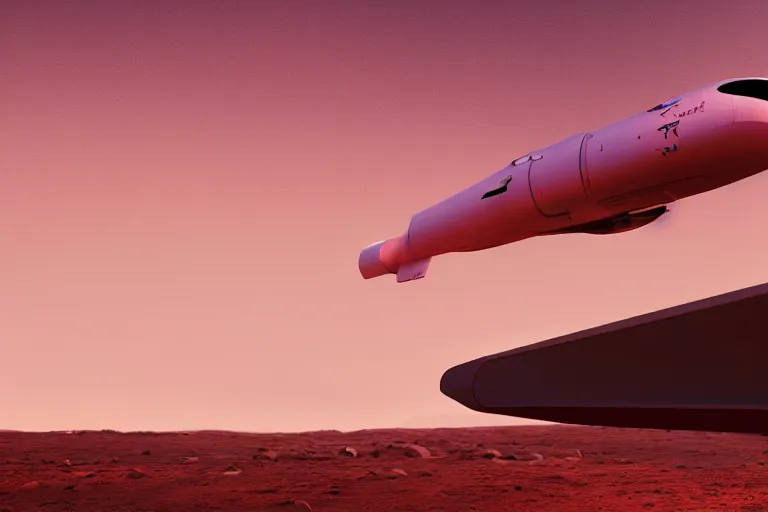 Prompt: spacex starship lifting off from the surface of mars, hazy, pink sky, cinematic, photorealistic, 4 k