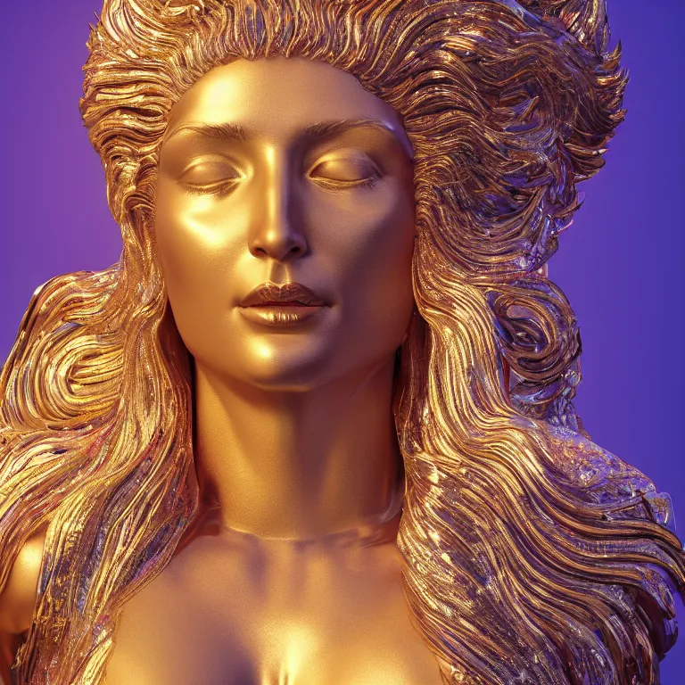 Prompt: octane render portrait by wayne barlow and carlo crivelli and glenn fabry, an incredibly realistic shiny reflective high - end colorful statue of a roman goddess made out of pored resin surrounded by flying colorful sparks, cinema 4 d, ray traced lighting, very short depth of field, bokeh