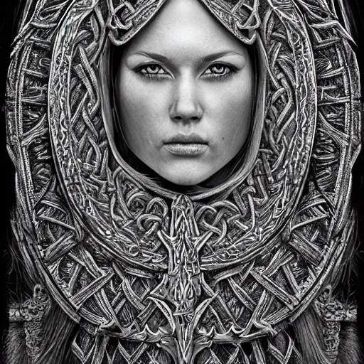 Image similar to hyper realistic pencil drawing of a viking princess, intricate detail, beautiful, battle armor, war, fight, light, dragon, colorful