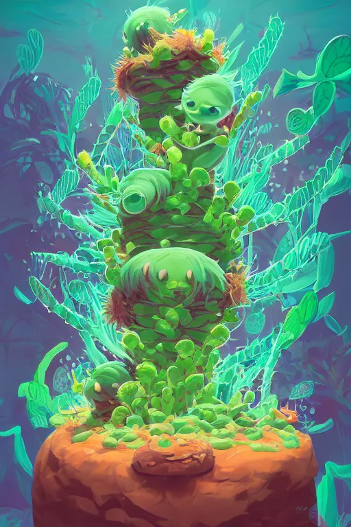 Image similar to roots cactus sushi cristal smurf ghost creature animal sushi cristal very big eye roots cactus elemental flush of force nature micro world fluo fishscale, behance hd by jesper ejsing, by rhads, makoto shinkai and lois van baarle, ilya kuvshinov, rossdraws radiating a glowing aura global illumination ray tracing hdr