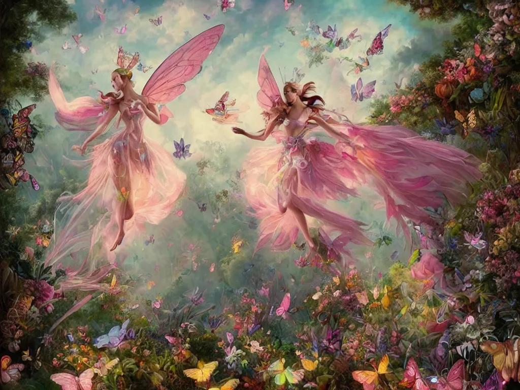 one pink fairy with large butterfly wings standing in | Stable Diffusion |  OpenArt