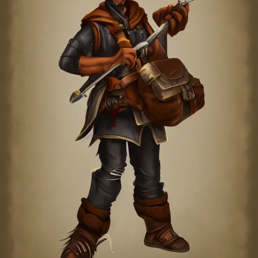 Prompt: eshey stoner rogue, wearing a small bag, dungeons and dragons, character concept, trending on artstation