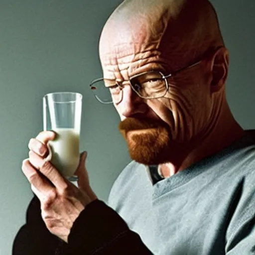 Image similar to walter white drinking milk