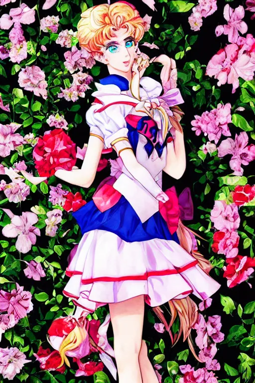 Image similar to sailor moon wearing floral valentino ss 2 0 1 5 cosplay, fashion photography