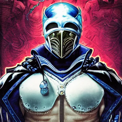 Image similar to portrait of crazy subzero mortal kombat, symmetrical, by yoichi hatakenaka, masamune shirow, josan gonzales and dan mumford, ayami kojima, takato yamamoto, barclay shaw, karol bak, yukito kishiro