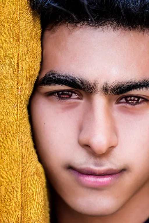 Prompt: close up headshot of an androgynous Hispanic teen male with medium length slightly wavy black hair a wide smile brown eyes a small nose tidy plucked eyebrows dark brown eyes and a diamond shaped face, high resolution film still, 8k, HDR color, gazing dark brown eyes, high cheek bones