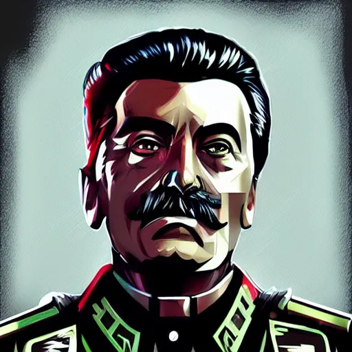 Image similar to cyberpunk joseph stalin as the leader of a futuristic communist society, cybernetics, sharp lines, digital, artstation, colored in