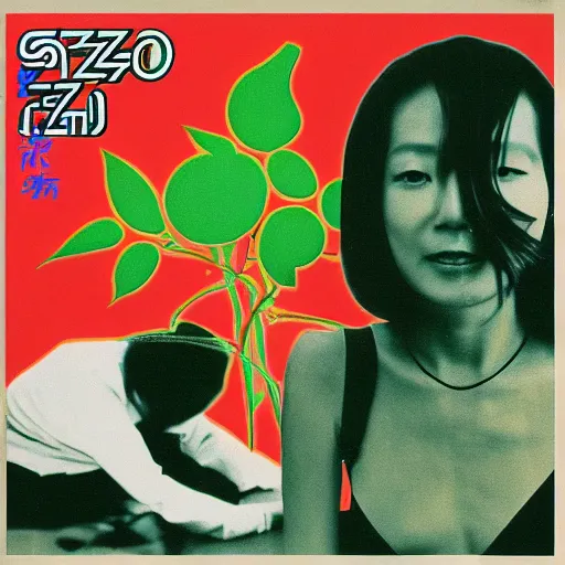 Image similar to 6 0's japanese jazz fusion, album cover, casiopea, orange, green, moringa juice