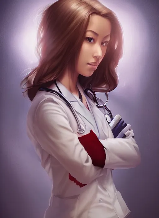 Image similar to beautiful portrait of a female nurse or doctor who looks like Lilith Asami , character design by Ross Tran, artgerm detailed, soft lighting