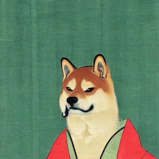 Image similar to portrait of shiba inu dog as japanese emperor, japanese painting 1 4 0 0