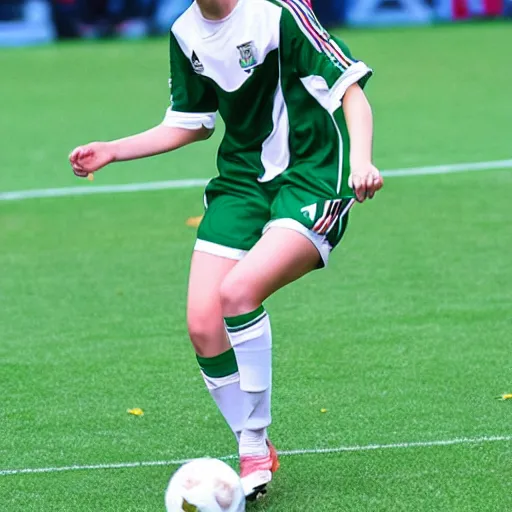 Image similar to emma watson as lokomotiv football player, hyper realistic