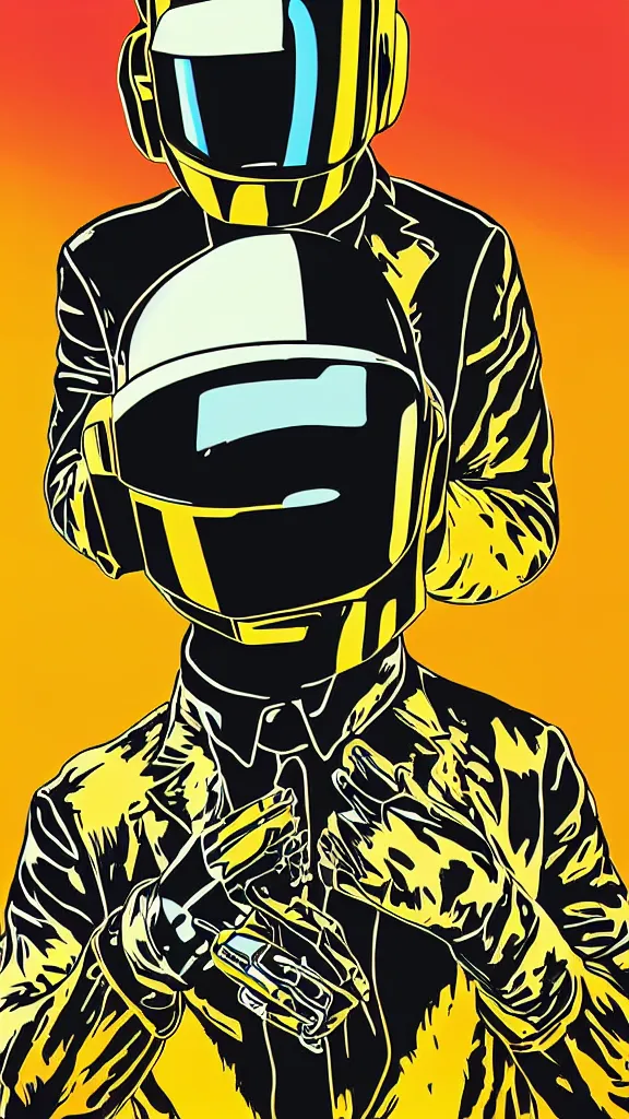 Image similar to Daft Punk logo by mcbess, full colour print, Techno concert advert, DAFT PUNK CONCERT 24 Aout 2022