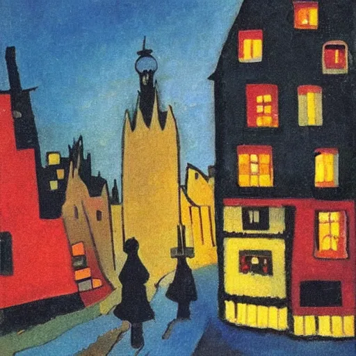 Prompt: night time in ghent by kandinsky