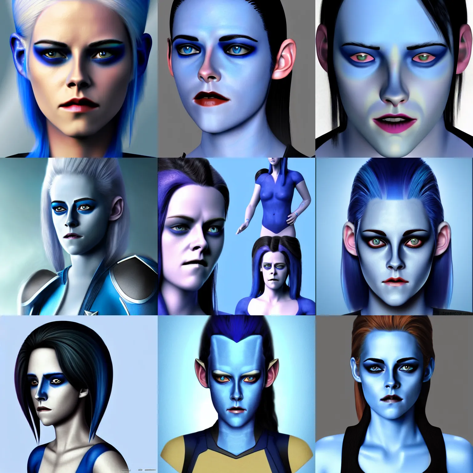 Prompt: blue skinned Kristen Stewart as an Andorian from star trek. Photorealistic digital art trending on artstation, artgem, 4k HD