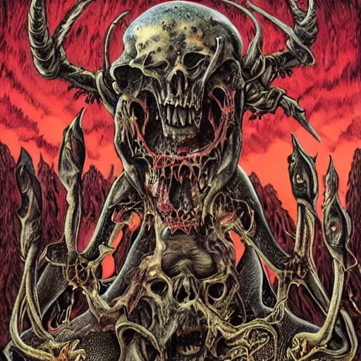 Image similar to the most metal place in hell, art by chris achilleos, doom metal