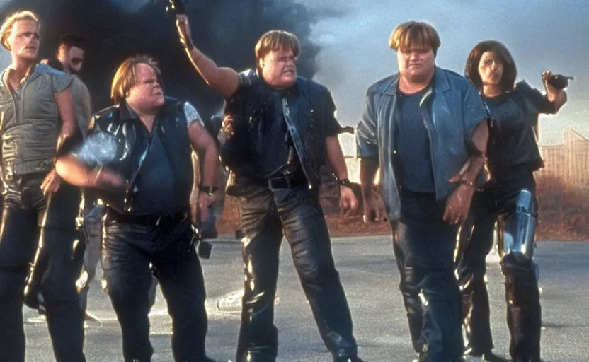 Image similar to VFX film James Cameron's The Terminator starring Chris Farley