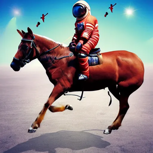 Prompt: an astronaut riding a horse. in the style of a photo