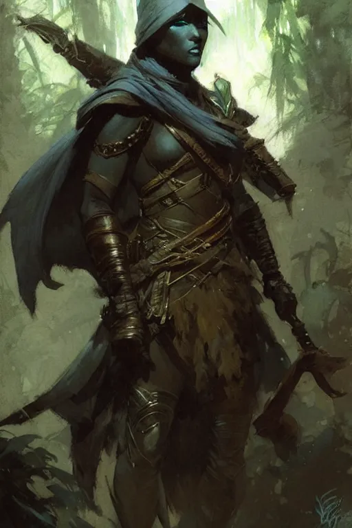 Image similar to drow ranger portrait dnd, painting by gaston bussiere, craig mullins, greg rutkowski, yoji shinkawa