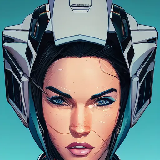 Image similar to a portrait of a stunning beautiful elite megan fox gundam pilot, with an intricate, detailed, urban inspired hiphop afro futuristic helmet, vector behance hd jesper ejsing, rhads, makoto shinkai, lois van baarle, ilya kuvshinov, rossdraws, hd, 3 2 k, ilya kuvshinov, gustav klimt