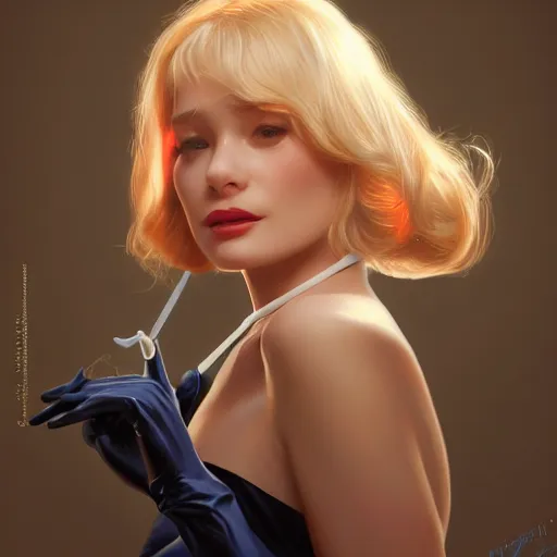 Image similar to blonde holly golightly in breakfast at tiffany's, anatomy, bathed in light, highly detailed, photorealistic, artstation, smooth, sharp focus, illustration, unreal engine 5, 8 k, art by artgerm and greg rutkowski and edgar maxence