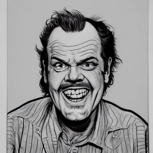 Image similar to a portrait of Jack Nicholson drawn by Robert Crumb