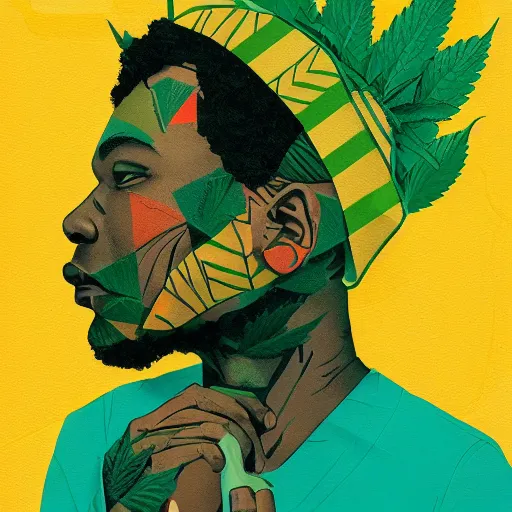 Image similar to Jamaican Marijuana profile picture by Sachin Teng, symetrical, Organic Painting , Leaf Green, adidas, Green smoke, Impressive, Award Winning, Warm, Good Vibes, Positive, geometric shapes, energetic, intricate background, graffiti, street art:2 by Sachin Teng:4