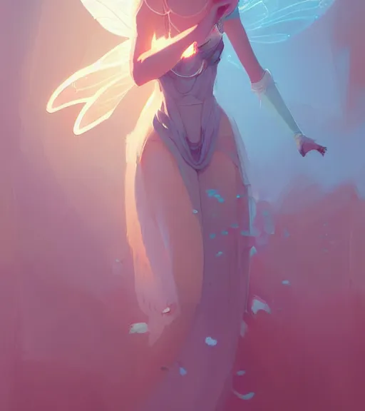 Image similar to portrait of a beautiful female fairy queen in complex and shiny dress by atey ghailan, by greg rutkowski, by greg tocchini, by james gilleard, by joe fenton, by kaethe butcher, dynamic lighting, gradient light blue, brown, blonde cream and white color scheme, grunge aesthetic