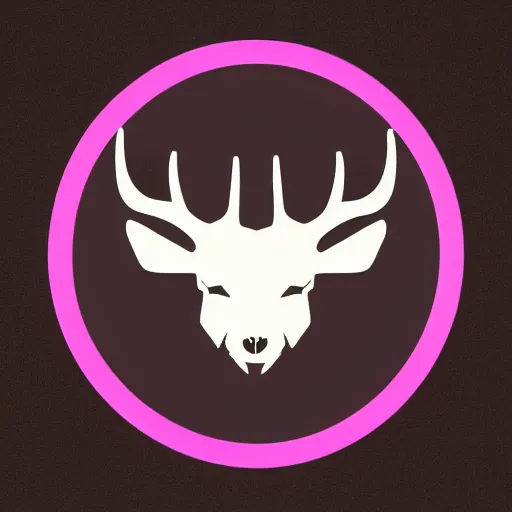 Image similar to logo for corporation called protoneo that involves deer head, symmetrical, retro pink synthwave style, retro sci fi